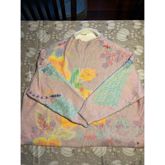 Natural Life L/XL Cashmere Feel Floral Pastel Crop Sweater Boho Hippie Cottage - Picture 1 of 5